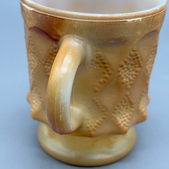 Fire-King Kimberly Brown Diamond Pattern Milk Glass Mug Anchor Hocking 1960s - Picture 3 of 9